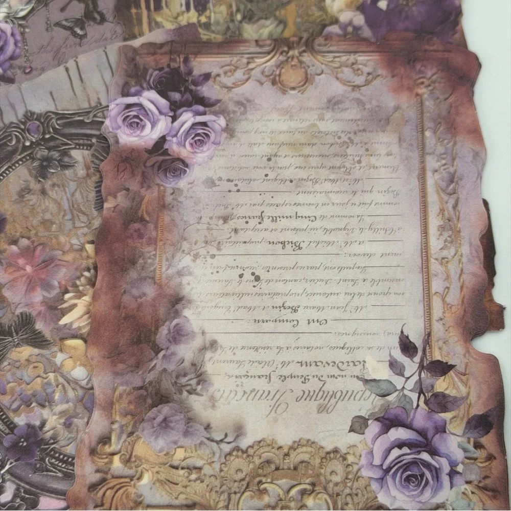 Purple Floral Ephemera Junk Journal Scrapbook Paper Pack - 60 Sheets